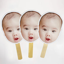 Load image into Gallery viewer, Big Face on a Stick With Wooden Handle Wedding Heads Fan Bachelorette Groom Big Face Fan