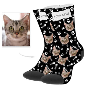 Custom Cat Socks Cat Photo Socks with Text Cat Face on Socks