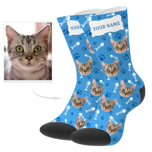 Custom Cat Socks Cat Photo Socks with Text Cat Face on Socks