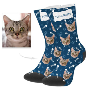 Custom Cat Socks Cat Photo Socks with Text Cat Face on Socks