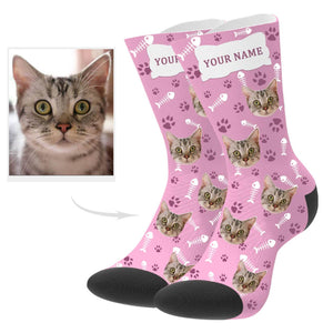 Custom Cat Socks Cat Photo Socks with Text Cat Face on Socks