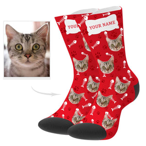 Custom Cat Socks Cat Photo Socks with Text Cat Face on Socks