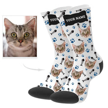 Load image into Gallery viewer, Custom Cat Socks Cat Photo Socks with Text Cat Face on Socks