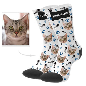 Custom Cat Socks Cat Photo Socks with Text Cat Face on Socks