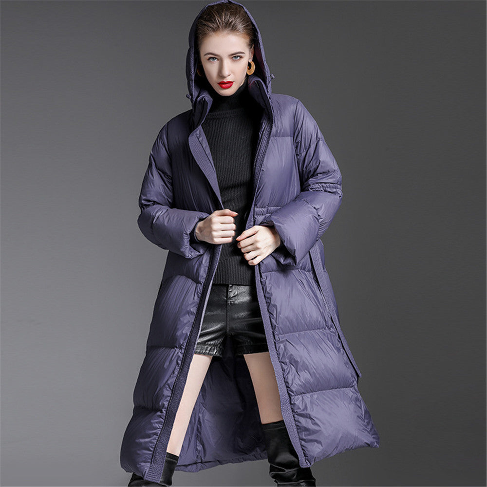 Women's Oversized 95% White Duck Down Long Puffer Coat with Hood
